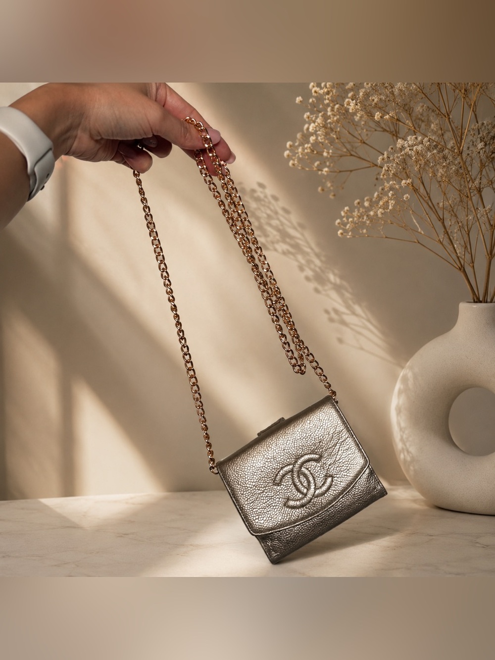CHANEL Caviar Skin CoCo Mark Bifold Wallet Purse